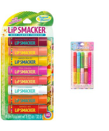 Lip Smacker Flavored Lip Balm Tropic Fever Pack of 8 and Original & Best Party Pack - 10 Moisturizing Lip Balms
