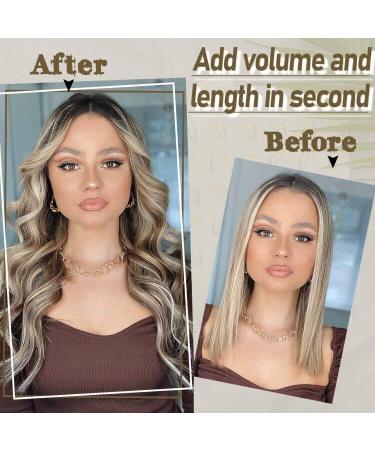 Invisible Wire 20 Long Wavy Curly Hair Extensions with Adjustable Headband - Medium Brown Ash Blonde Synthetic Hairpiece for Women - Buy Online on GoSupps.com