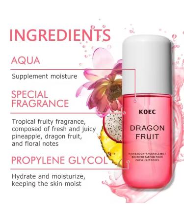 Koec Dragon Fruit Perfume 50ml Body & Hair Fragrance Mist Women Men Eau De Toilette Spray Perfume Body Mist Spray Travel Size (Dragon Fruit) - Buy Online on GoSupps.com