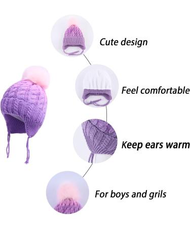LANGZHEN Toddler Winter Hat Earflap Knit Cap for Baby Boys Girls 2-4 Years - Purple - Buy Online on GoSupps.com