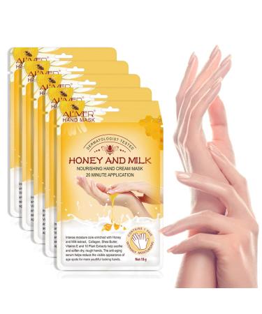 Hand Moisturizing Mask (5 Pack) Honey and Milk Gloves Moisturizing Natural Therapy Gloves for Dry Aging Cracked Hands Repair Rough Skin for Men Women honey mask