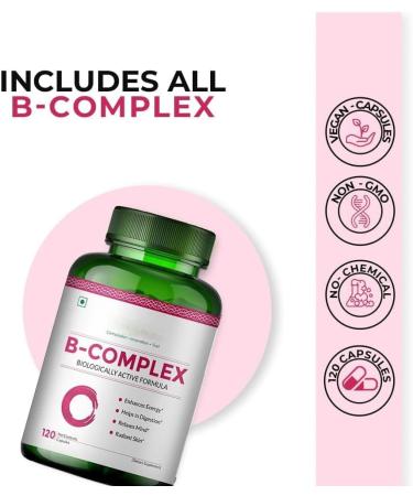 Vitamin B Complex Capsules with RDA for B12 Supplement for Hair Growth Metabolism & Support Healthy Brain Function (120 Capsules) - Buy Online on GoSupps.com