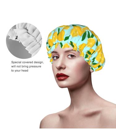 Sky Blue Lemon Shower Caps for Women - Reusable Waterproof Hair Cap with Double Protection Layers - Buy Online on GoSupps.com