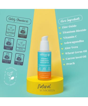 Natural Vibes Vitamin C Sunscreen SPF 50 - UVA/UVB rays Blue Light & Pollution Protection 50 ml - Buy Online on GoSupps.com