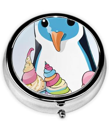 Penguins Printed Mini Round Pill Box | 3 Compartment Travel Pill Organizer for Home & Office - Buy Online on GoSupps.com