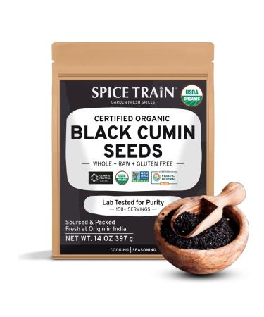 SPICE TRAIN, Organic Black Cumin Seeds Whole (397g/14 OZ) Nigella Sativa | Whole Cumin for Cooking | Resealable Zip Lock Pouch | 100% Raw Black Cumin Seed from India | Vegan & Gluten free Kalonji - Buy Online on GoSupps.com