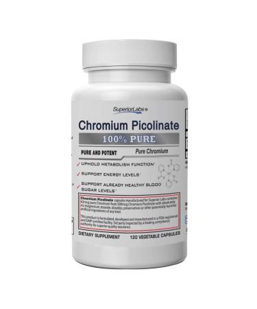 Superior Labs - Best Chromium Picolinate NonGMO - 500 mcg, 120 Vegetable Capsules Supports Healthy Glucose Levels  Reduce Appetite  Promotes Healthy Weight