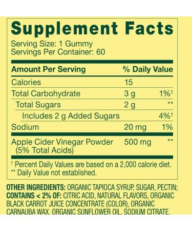 Apple Cider Vinegar Vegetarian Gummies 500 mg 60 Count (Pack of 2) - Buy Online on GoSupps.com