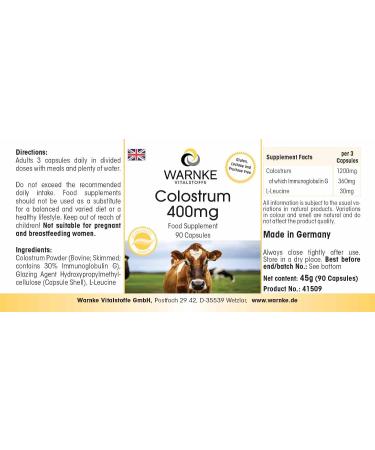 Colostrum 400mg - 90 capsules - Rich in animated acids and immoglobin | Warnke Vitalstoffe - Quality from German pharmacies - Buy Online on GoSupps.com