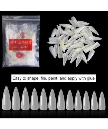 Noverlife 1200PCS Long Almond Shape False Nails | Full Cover Acrylic Nail Tips for Nail Salon Mani-pedi & Nail Art - Natural - Buy Online on GoSupps.com