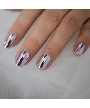 24pcs Metallic Chrome Short Length Press On Nails - Purple Solid Color Salon Manicure | High Shine Mirror Fake Nail Set - Round Tip Acrylic Nails - L5941-1 - Buy Online on GoSupps.com