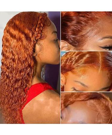 Brennas Ginger Orange Deep Wavy Lace Front Wig - 14 Inch Curly Brazilian Virgin Human Hair T-Part Transparent Glueless Wig - Buy Online on GoSupps.com