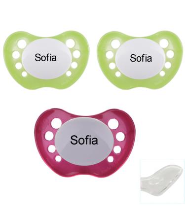 Babysutten Nip Schnuller-Mit-Namen 2 Pearly Green + 1 Pearly Magenta (3 Series) Silicone Anatomical Gr.1. Gr.1 Pearly Green Pearly Magneta