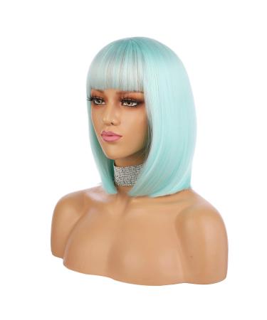 eNilecor Mint Green Short Bob Wig ? 12 Straight Synthetic Hair with Bangs | Cosplay & Daily Use + Free Wig Cap - Buy Online on GoSupps.com