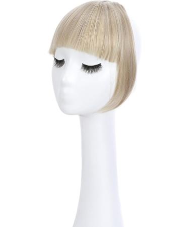 Clip In Bangs Hair Extension - Sandy Blonde & Bleach Blonde | Thick Straight Front Full Neat Fringe | 2 Clips One Piece for Women - Buy Online on GoSupps.com