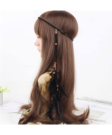 TseenYi Boho Feather Headdress Gypsy Feather Headband Hair band Beaded Feather Tassel Headpiece Black Feather Headwear Jewelry for Women and Girls Stage Performance - Buy Online on GoSupps.com