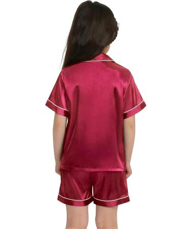 SWOMOG Kids Silk Pyjamas Set Short Sleeve Satin PJs | Red | Ages 4-16 - Buy Online on GoSupps.com