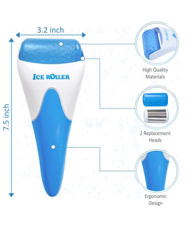 Face and Eye Silicone Ice Roller Set - Cryotherapy Skin Care for Puffy Eyes, Migraine Relief & Sunburn - Stainless Steel Head - Blue - Buy Online on GoSupps.com