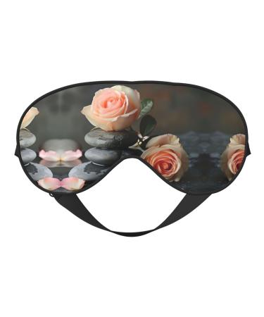 Spa Stone and Rose Flowers Print Unisex Sleep Mask Double-Sided Eye Mask Ideal for Sound Sleep and Skin Care Black