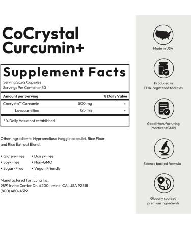 BIGVITA CoCrystal Curcumin+ | 6.3X Absorption with Curcumin & L-Carnitine | Dietary Supplement for Daily Wellness | 60 Capsules | Made in USA - Buy Online on GoSupps.com