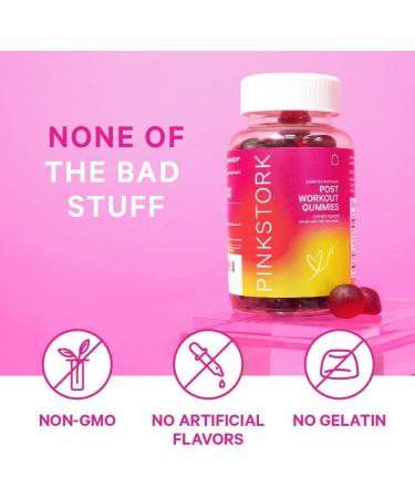 Pink Stork Post Workout Gummies - Tart Cherry & Celery Seed Extract for Muscle Recovery and Pain Relief - Anti-Inflammatory Supplement by Women-Owned Brand - 60 Gummies - Buy Online on GoSupps.com