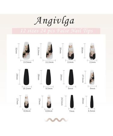 24 Pcs Long Press On Nails Set - Black Butterfly Design | Acrylic False Coffin French Ballerina Nails for Women and Girls - Buy Online on GoSupps.com
