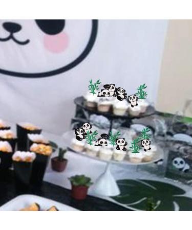 24 Panda Glitter Green Bamboo Cupcake Toppers - Cute Animal Cake Decorations for Baby Showers & Kids Birthday Parties - Buy Online on GoSupps.com