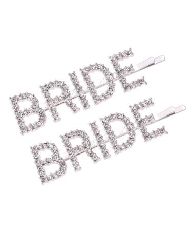 Minkissy 2pcs Bride Hairpin Rhinestone Letter Bobby Pins Wedding Crystal Hair Barrettes for Bride Bridesmaid Hair Accessories (Silver)