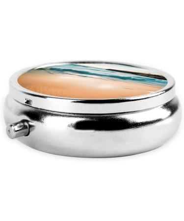 Travel-Friendly Beach Scenery Round Pill Box Organizer | 3 Compartment Portable Pill Storage - Buy Online on GoSupps.com