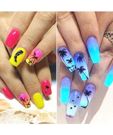Tropical Palm Tree Nail Stickers - 10pcs Water Transfer Decals for Summer Beach Nails - Holographic Plant Design - DIY Nail Art Decoration - Buy Online on GoSupps.com
