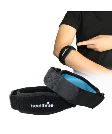 Health Rise 2 Set tennis bracelet bandage elbow in black and blue elbow bandage with German instructions elbow bandages women and men for the treatment of tennis arm and golfer arm