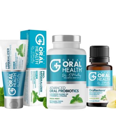 Great Oral Health Dentist Formulated Trio Bundle - Remineralizer Nano-Hydroxyapatite Wintermint Toothpaste - Mint Oral Probiotics for a Healthy microbiome- OraRestore Oral Health Essential Oil Blend