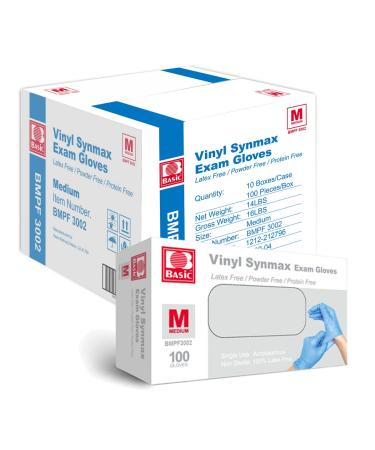 Basic Medical Synmax Vinyl Exam Gloves - Latex-Free & Powder-Free - Small BMPF-3001(Small (Pack of 1000))
