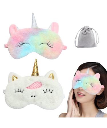 2 Pcs Unicorn Sleep Mask Cute Animal Unicorn Sleep Mask Soft Plush Blindfold Eye Covers for Women Girls Kids Style6