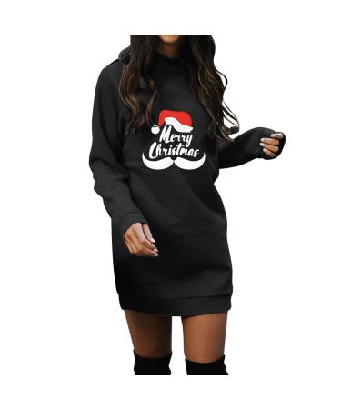Christmas dress for women sweatshirt costume cartoon hoodover party clothes top long -sleeved shirt hooded sweater with bag top long -sleeved shirt Christmas dresses autumn winter black s