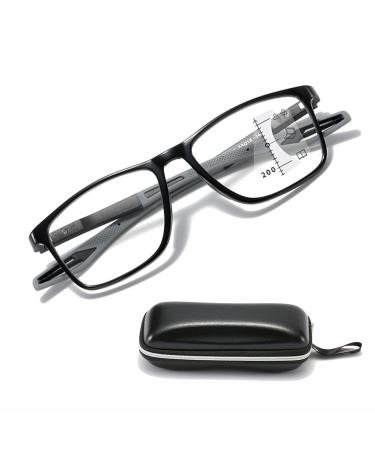Progressive Multifocus Reading Glasses Men Ladies Anti Blue Light Multifocal with Readers Blue Light Blocking TR90 Eyeglasses For sports reading the newspaper working ( Color : Gray Size : 2.0x )