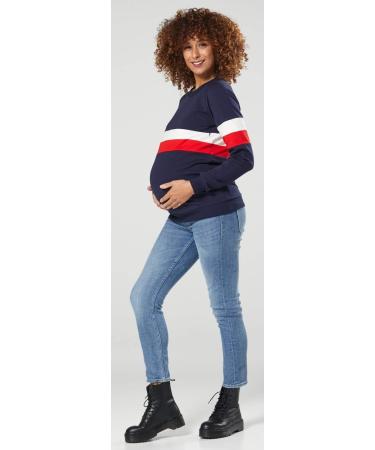 Zeta Ville Maternity Nursing Zipped Sweatshirt 1110 - Navy, Size 14 | Striped Jumper - Buy Online on GoSupps.com