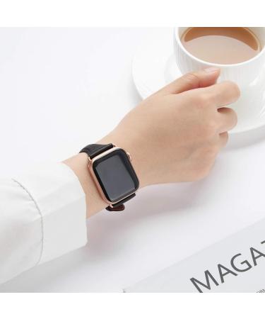WFEAGL Top Grain Leather Band for Apple Watch 38mm-45mm - Slim Replacement Wristband for iWatch SE & Series 8 - Black/RoseGold - Women - Buy Online on GoSupps.com
