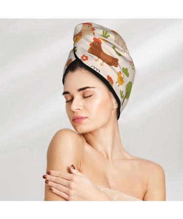 Cute Hen and Chicks Microfiber Hair Towel - Super Absorbent Coral Velvet Wrap for Women with Long Curly & Thick Hair | Quick Drying Hair Cap - Buy Online on GoSupps.com