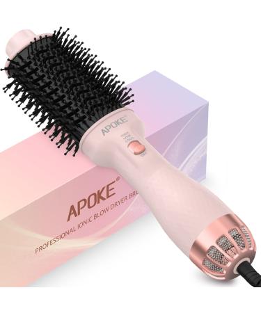 APOKE One Step Hair Dryer Brush and Styler Volumizer, Multifunctional 4 in 1 Ceramic Tourmaline Negative Ion Hot Air Styling Brush, Professional Salon Blow Dryer Brush for Drying Curling Straightening Pink