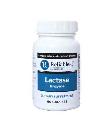 Reliable-1 Laboratories Lactase Enzyme Dietary Supplement (60 Caplets, 1 Bottle) - Helps to Prevent Gas, Bloating and Diarrhea from Milk Based Products Single
