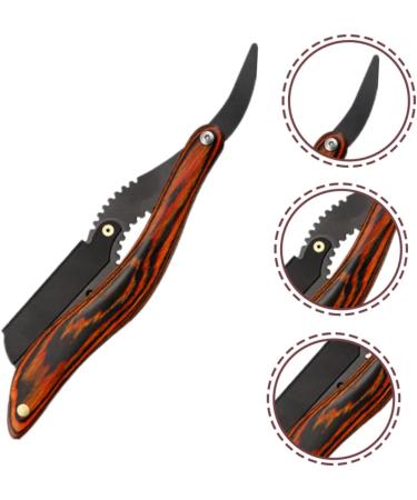 Frcolor Manual Razor & Facial Hair Scissors | Wooden Handle Hairdressing Scissors for Men | Stainless Steel Grooming Tool - 16x3.3x1.2cm - Buy Online on GoSupps.com