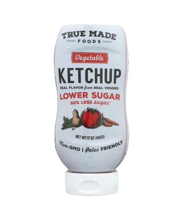 True Made Foods Vegetable Ketchup Inverted Plastic Squeeze, Paleo Friendly, Low Sugar, 17 oz