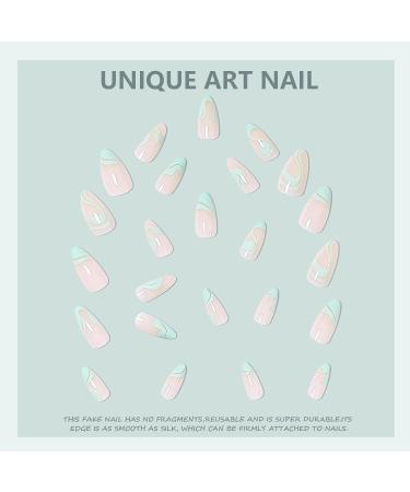 24 Pcs False Nails - Almond Medium Long French Press on Nails - Green Wave Design Fake Nails with Nail Glue - Stick on Nails for Women (Green Irregular Curve) Hearts - Buy Online on GoSupps.com
