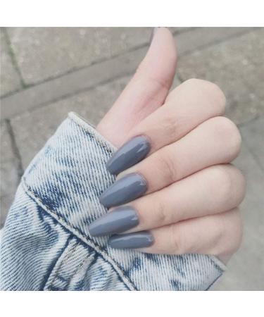 Glossy Coffin Press on Nails Gray Ballerina Full Cover Fake Nails Artificial Acrylic Medium False Nails for Women and Girls (24PCS)
