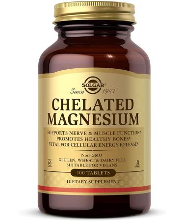 Solgar Chelated Magnesium 100 Tablets - Patented Highly Absorbable Form - Supports Nerve & Muscle Function - Promotes Healthy Bones - Non-GMO Vegan Gluten Free Dairy Free Kosher - 25 Servings