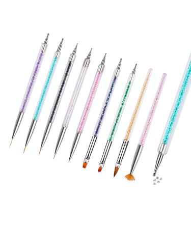 Nail Art Brush Set - Double-Ended Nail Design Tools Kit - Nail Art Point Drill Drawing Tools Including Nail Liner Brush and Nail Dotting Pens