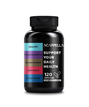 ACAPPELLA Alpha GPC Capsules with Phosphatidylserine Organic Bacopa Monnieri Ginkgo Biloba and Huperzine A Supplement for Adults