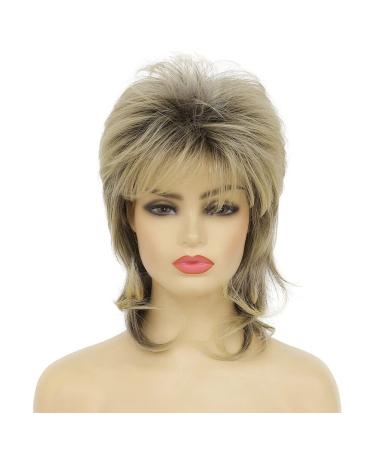 Dai Cloud Blonde Mullet Wig for Women Shaggy Short Layered Wig 70s 80s Wigs Cosplay Daily Hair Wigs (Black Ombre Blonde)