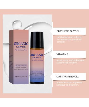 Organic Castor Oil Roll-On with Rose Quartz | Cold-Pressed & Hexane-Free | For Skin Brows Lashes & Castor Oil for Women | 50mL (1.7oz) (1) - Buy Online on GoSupps.com